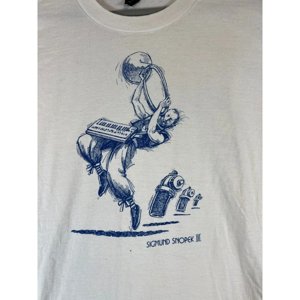 Vintage 80s Sigmund Snopek III Shirt Mens Large White Long Sleeve Music Art Tee